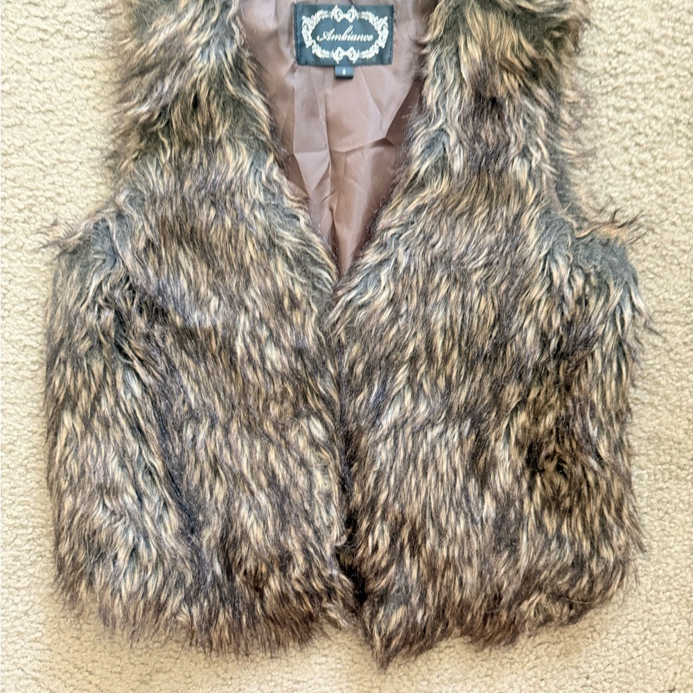 Ambiance Kids Faux Fur Vest - Brown